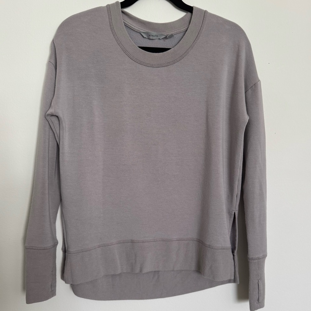 Athleta Coaster Luxe Crewneck Sweatshirt Light Purple Super Soft Oversized XS